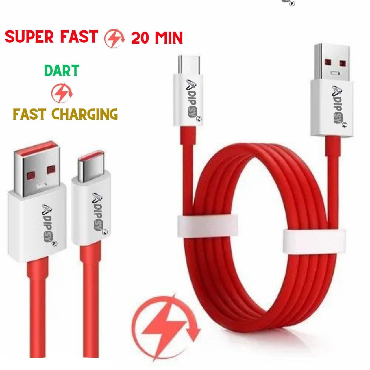 USB Cables, Braided Sync & Quick Charging Cable, 3.9 Feet (1.2M), Supports fastCharging, Rapid Data Transmission, (White,Red) SD DIPSY ONE PLUS CABLE