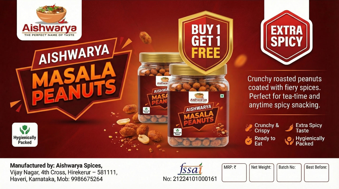 Aishwarya Extra Spicy Masala Peanuts | Crunchy South Indian Snack 125gram + 125 free