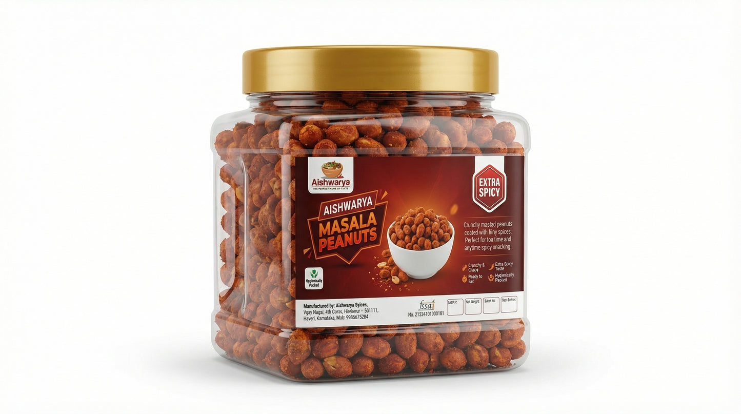 Aishwarya Extra Spicy Masala Peanuts | Crunchy South Indian Snack 125gram + 125 free